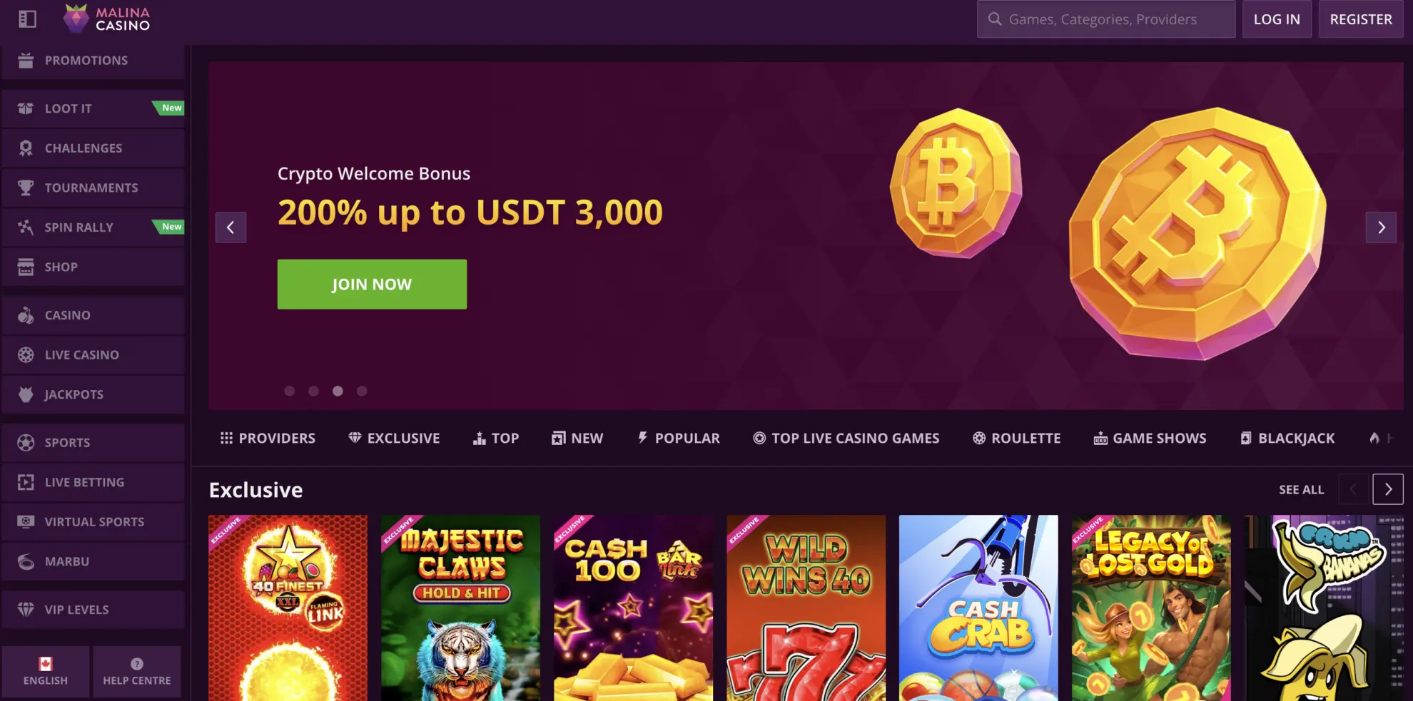 Malina Casino welcome bonus breakdown visualization