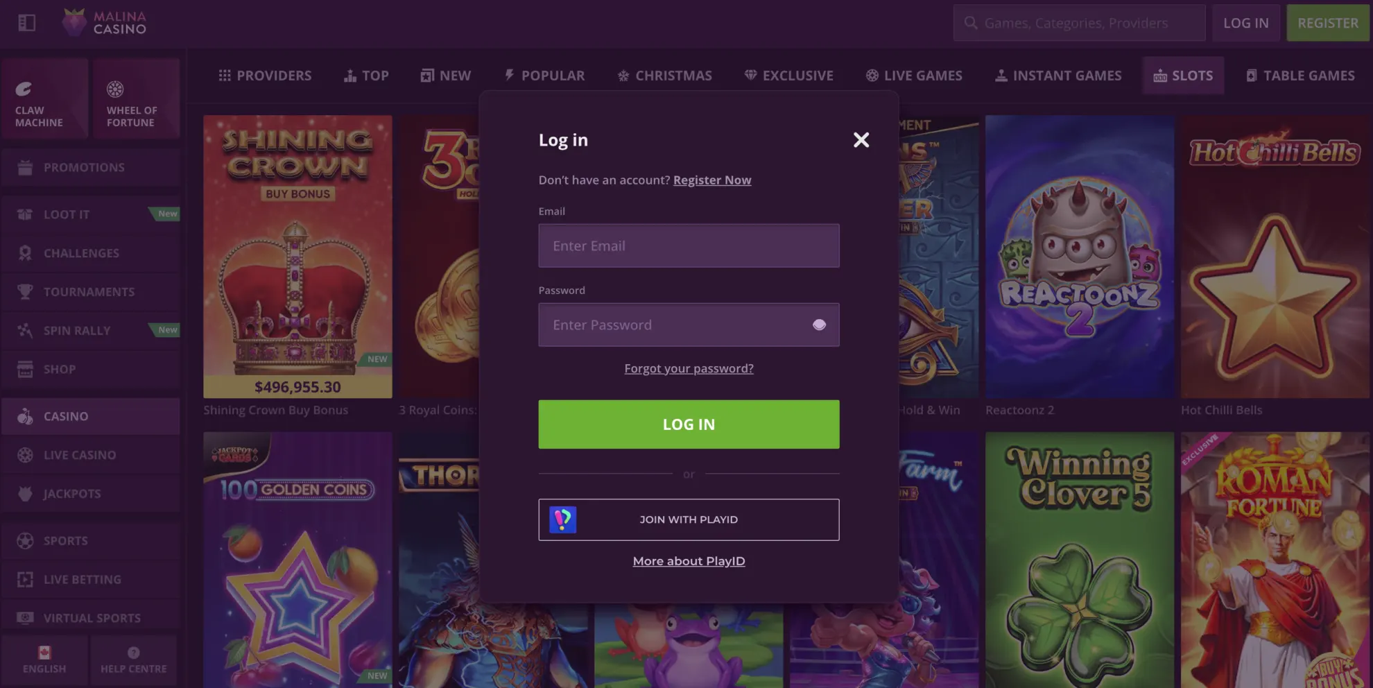 Malina Casino secure login process with 2FA