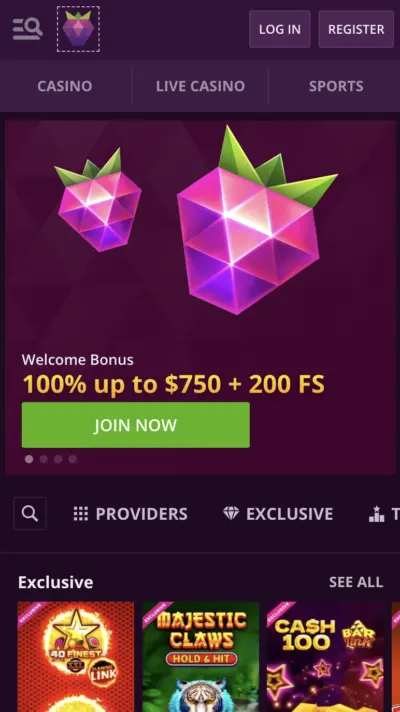 Malina Casino mobile responsive design